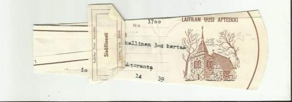 Laitilan Uusi Apteekki , resepti  signatuuri  1969