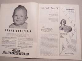 Eeva 1941 nr 5 kansikuva Teodora Lagerborg oopperamme kaunis ballerina, Äitini, Baletti akvaariossa, Poikamiesten kylä Serbiassa, Satamakaupungin teatteriväkeä, ym.