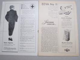 Eeva 1948 nr 11 kansikuva Katarina, kaunis leski, Sepä oli loistava juhla..., Kohtalo ohjaa, Minkälaiset ovat romanttiset sääret?, Illallistanssiaiset Turussa, ym.