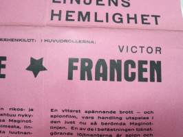 Maginot linnoitusten arvoitus - Linjens hemlighet, Vera Korene, Victor Francen, 1941 -elokuvajuliste / movie poster