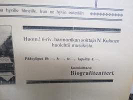 Biografiteatteri, Loimaa - 1925, &quot;Punaiset taiteilijat - 7-osainen sirkus-draama&quot; - 6-riv. harmonikan soittaja N. Kulonen, Tanssia -elokuvajuliste / movie poster