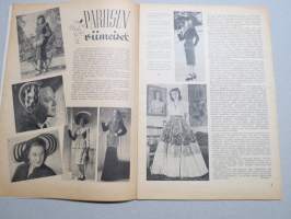 Eeva 1947 nr 4 kansikuva Eeva-Kaarina Volanen, Nuorison seurustelumoraalista, Kuuluisat häät, Pariisin viimeiset, Suomalaiset ovat iloisia, Me kaksi ulkomailla, ym.