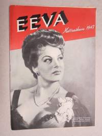 Eeva 1947 nr 11 kansikuva Ranskalainen filmitähti Yvonne Sanson, Mustan naisen elämää kultarannikolla, Arkkitehti Kyllikki Halme - Oman aikamme romantiikkaa, ym.