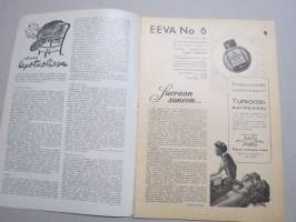 Eeva 1946 nr 6 kansikuva Aino-Inkeri Notkola ja Vappu Elo kansanteatterissa, Morsiameni pukuko?, Romantiikkaa Uruguaylaisessa täysihoitolassa, Mitä on juhannus?, ym.