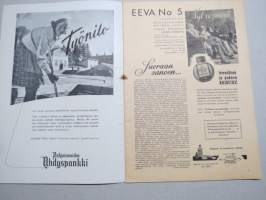 Eeva 1946 nr 5 kansikuva Regina Linnanheimo, Kuvanveistäjän pyhätössä, Mas españolas y españoles - enemmän espanjattaria ja espanjalaisia, Kulta-kaupungissa, ym.