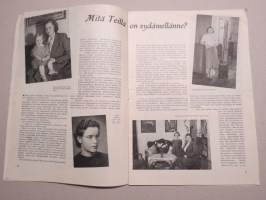 Eeva 1943 nr  6 kansikuva Kauneuskuningatar rouva Sirkka Salonen-Vartia suomalaisessa pumpulikävelypuvussa, Mies ja kevät, Mitä teillä on sydämmellänne?, ym.