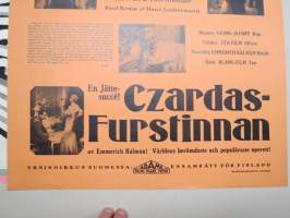 Mustalaisruhtinatar (Emmerich Kalman) Czardas-Fusrstinnan, Martha Eggerth, Hans Söhnker, Inge List -elokuvajuliste / movie poster
