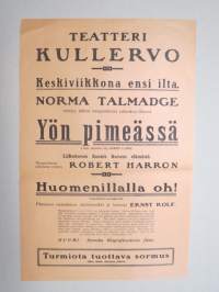 Yön pimeässä, Norma Talmadge, Robert Harron (Elokuvateatteri Kullervo, Pori) -elokuvajuliste / movie poster