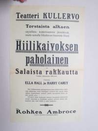 Hiilikaivoksen paholainen, Ella Hall &amp; Harry Carey (Elokuvateatteri Kullervo, Pori) -elokuvajuliste / movie poster