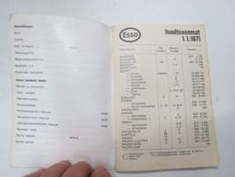 Esso huoltoasemaluettelo ja tilikirja 1.1.1971