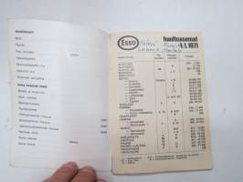 Esso huoltoasemaluettelo ja tilikirja 1.1.1971