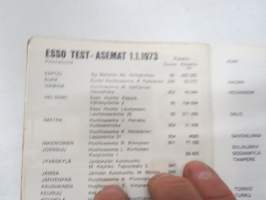 Esso - auton kirjanpito ja  Esso Test huoltoasemaluettelo 1.1.1973