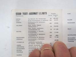 Esso - auton kirjanpito ja  Esso Test huoltoasemaluettelo 1.1.1973