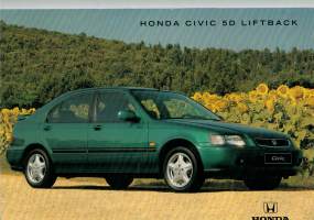 Honda civic Lift back myyntiesite. Sivuja 34. Perheauto, matkustus mukavuus, tekniset tiedot, tekstiilien ja korin värit selkeästi  esitetty