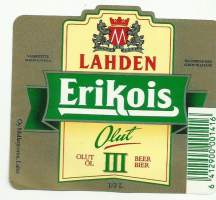 Lahden Erikois III olut  -  olutetiketti