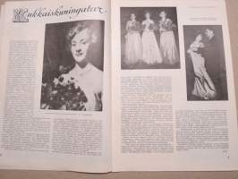 Eeva 1950 nr 7 Heinäkuu..., Kukkaiskuningatar, Öinen Pariisi, Kaikki naiset ovat samanlaisia, Espanjalaista hurmaa, Prinsessa Elisabethin Lontoo-koti, ym.