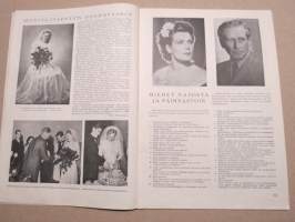 Eeva 1950 nr 7 Heinäkuu..., Kukkaiskuningatar, Öinen Pariisi, Kaikki naiset ovat samanlaisia, Espanjalaista hurmaa, Prinsessa Elisabethin Lontoo-koti, ym.