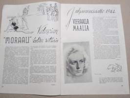 Eeva 1944 nr 8 kansikuva Lucia Nitovitova, Waac-sotilaana Etelämeren sotanäyttämöllä, Tanssijattaren romanttiset vaheet, Itkien iloitsee Unkarilainen, ym.