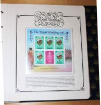 The Royal Wedding 1981. Charlesin ja Dianan häiden kunniaksi julkaistuja postimerkkejä, blokkeja, kuoria ja kortteja - 42 albumisivua. MUST kuninkaallis-faneille