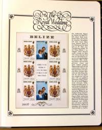 The Royal Wedding 1981. Charlesin ja Dianan häiden kunniaksi julkaistuja postimerkkejä, blokkeja, kuoria ja kortteja - 42 albumisivua. MUST kuninkaallis-faneille