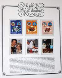 The Royal Wedding 1981. Charlesin ja Dianan häiden kunniaksi julkaistuja postimerkkejä, blokkeja, kuoria ja kortteja - 42 albumisivua. MUST kuninkaallis-faneille