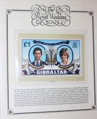 The Royal Wedding 1981. Charlesin ja Dianan häiden kunniaksi julkaistuja postimerkkejä, blokkeja, kuoria ja kortteja - 42 albumisivua. MUST kuninkaallis-faneille