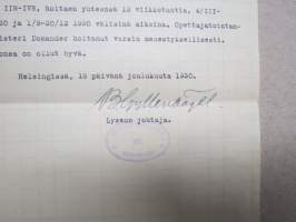 Helsingin Suomalainen Yksityislyseo -18.12.1930 asiakirja, allekirjoitus B. Gyllenbögel, Lyseon johtaja