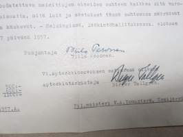 Lääkintöhallitus, 27.8.1957 -asiakirja, allekirjoitus Niilo Pesonen