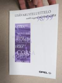 Opel 1998-99 lisävarusteluettelo uudet myynnissä olevat mallit -myyntiesite / sales brochure