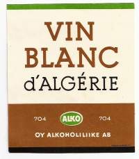Vin Blanc dÁlgerie nr 704 - viinaetiketti viinietiketti / Frencellin kivipaino