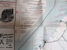 Map showing Finnish Wood-working Establishments 1927 -Suomen puunjalostuslaitosten sijaintikartta