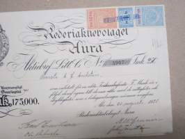 Rederiaktiebolaget Aura, Åbo, 31.12.1917, 250 mk, nummer 5906, Överste A. J. Andstén -osakekirja