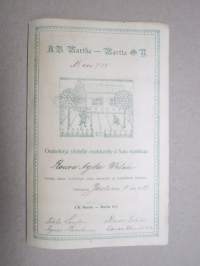 Ab Martha - Martta Oy, Helsinki 1918, 100 mk, nr 756 Agda Wilén, allekirjoittajat Maissi Erkko, Tekla Lampén, Agnes Backman, Gerda Ehrstedt -osakekirja / share cert