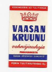 Vaasan Kruunu -  tulitikkuetiketti