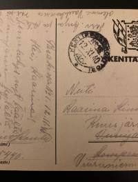Hiihtäjä - Sotilaskortti - Kulkenut kenttäposti - Päiväys vuodelle 1940
