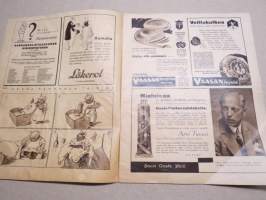 Suomen Kuvalehti 1933 nr 8, kansikuva Hämeensillan patsaat ilta-hämyssä, Uudentamista oppimassa, Kiinan kansallistaito, Ainola ja Oulun museo, Taidetta, ym.