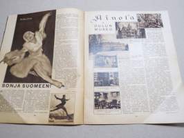 Suomen Kuvalehti 1933 nr 8, kansikuva Hämeensillan patsaat ilta-hämyssä, Uudentamista oppimassa, Kiinan kansallistaito, Ainola ja Oulun museo, Taidetta, ym.