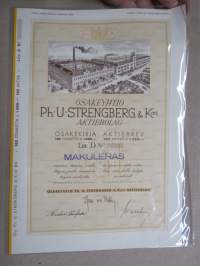 Ph. U. Strengberg &amp; Kni, Pietarsaari, 1941, Litt. D 100 osaketta / aktier 1 000 mk -osakekirja - aktiebrev / share certificate