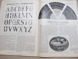 Kotiliesi 1933 nr 1, kansikuva Rudolf Koivu, Suuri kyntäjä, Uutta taide-teollisuutta, Miksette käyneet jouluna maalla?, Seinävaatteita, Eräs mestariemäntä, ym.