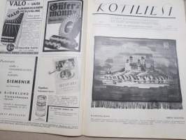 Kotiliesi 1933 nr 7, kansikuva Rudolf Koivu, Äidin hengenvaara, Kumarra poikani, Etelä-Pohjalainen talo ennen ja nyt, Sokeriherneitä keskikesästä syksyyn, ym.