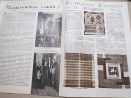Kotiliesi 1933 nr 8, kansikuva Rudolf Koivu, Loitonneet puolisot, Miten naisen työ kuvastuu Suomen taiteessa, Viljelkää sipulia siemenestä, Ruusunkukkia, ym.
