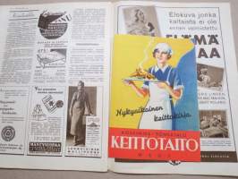 Kotiliesi 1933 nr 8, kansikuva Rudolf Koivu, Loitonneet puolisot, Miten naisen työ kuvastuu Suomen taiteessa, Viljelkää sipulia siemenestä, Ruusunkukkia, ym.