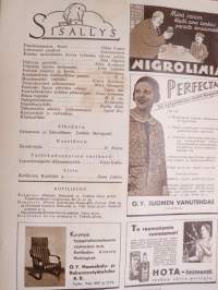 Kotiliesi 1933 nr 8, kansikuva Rudolf Koivu, Loitonneet puolisot, Miten naisen työ kuvastuu Suomen taiteessa, Viljelkää sipulia siemenestä, Ruusunkukkia, ym.
