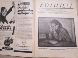 Kotiliesi 1933 nr 22, kansikuva Rudolf Koivu, Kirje äidille, Kotitalousneuvonnan vastainen järjestäminen, Kaupalliset naiset, Pieniä syitä, isoja seurauksia, ym.