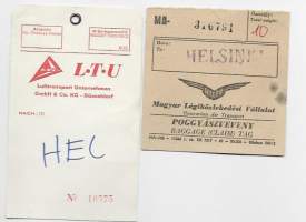 LTU ja Hungarian Airlines  osoitelappu  1960-luku - osoitelappu  2 kpl