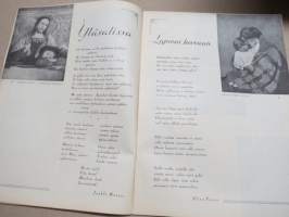 Kotiliesi 1934 nr 7, kansikuva Rudolf Koivu, Risti ja toivo, Kuistin kalustaminen, Vanhoja ja uusia monivuotisia kukkia, Pukua sovitellaan uudelleen, ym.