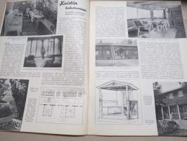 Kotiliesi 1934 nr 7, kansikuva Rudolf Koivu, Risti ja toivo, Kuistin kalustaminen, Vanhoja ja uusia monivuotisia kukkia, Pukua sovitellaan uudelleen, ym.