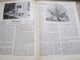 Kotiliesi 1934 nr 7, kansikuva Rudolf Koivu, Risti ja toivo, Kuistin kalustaminen, Vanhoja ja uusia monivuotisia kukkia, Pukua sovitellaan uudelleen, ym.