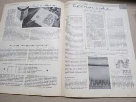 Kotiliesi 1934 nr 7, kansikuva Rudolf Koivu, Risti ja toivo, Kuistin kalustaminen, Vanhoja ja uusia monivuotisia kukkia, Pukua sovitellaan uudelleen, ym.