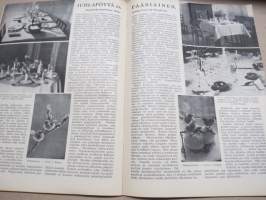 Kotiliesi 1934 nr 7, kansikuva Rudolf Koivu, Risti ja toivo, Kuistin kalustaminen, Vanhoja ja uusia monivuotisia kukkia, Pukua sovitellaan uudelleen, ym.